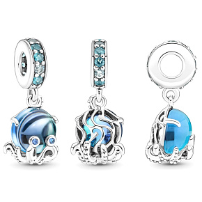 Charm Sterlingsilber 925 Niedlicher Oktopus aus Murano-Glas, Anhänger für Armband, Meer