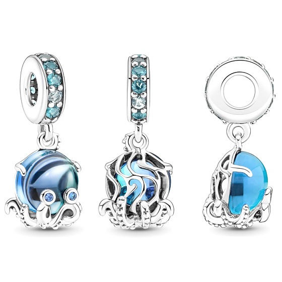 Charm Sterlingsilber 925 Niedlicher Oktopus aus Murano-Glas, Anhänger für Armband, Meer