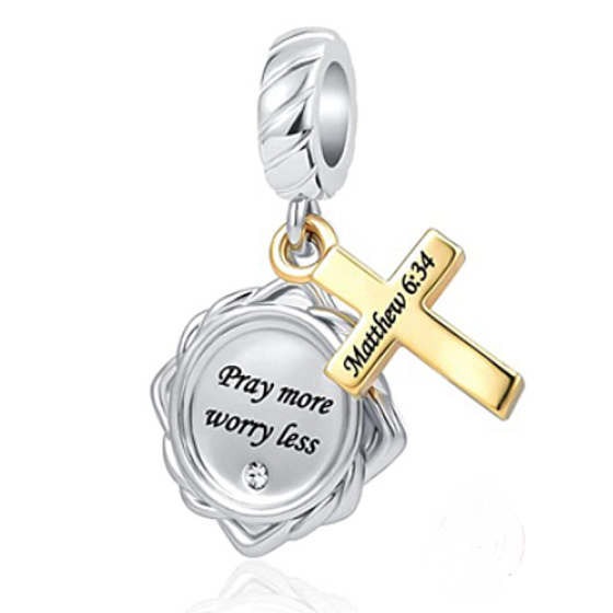 Sterling Silber 925 Religiöse Sprüche Matthäus 6:34, 2in1 Anhänger für Armband