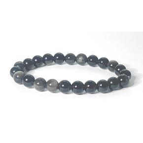 Obsidian silber glänzend Armband elastisch Naturstein, Kugel 8 mm / 16-17 cm, Rettungsstein