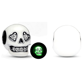Sterling Silber 925 Leuchtend glitzernder Totenkopf Glow in the Dark, Halloween Armband Bead