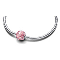 Charme Sterling Silber 925 Rosa Rose in Blüte, Perle auf Armband Natur