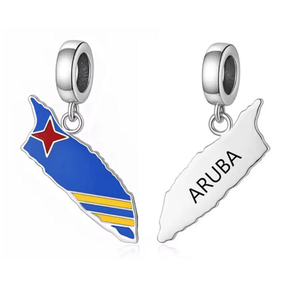 Charm Aruba-Flagge – Karte und Erinnerung an die glückliche Insel in der Karibik | Anhänger für Reisearmband