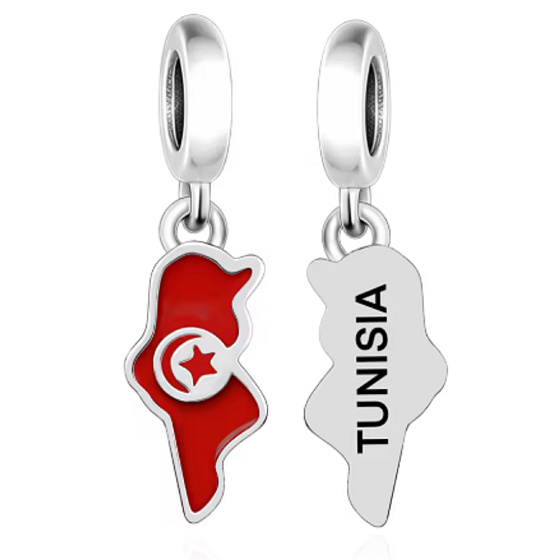 Charm Tunesien-Flagge – Karte und Erinnerung an das sonnige Nordafrika | Anhänger für Reise-Armband