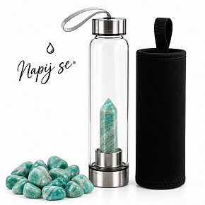 Kristallglas-Wasserflasche Trink die Wahrheit – Natürliche Amazonit-Spitze | 550 ml Kristallglas-Wasserflasche Trink die Wahrheit – Natürliche Amazonit-Spitze | 550 ml