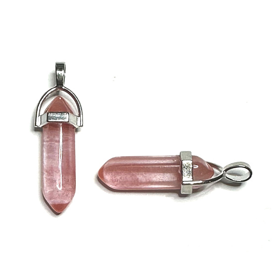 Kristall rosa Pendel sechseckiger Anhänger Naturstein 41 x 13 mm, Stein der Steine
