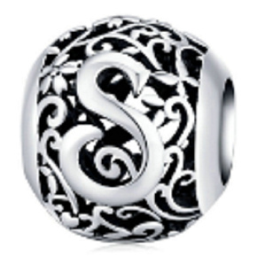 Sterling Silber 925 Magic Alphabet Buchstabe S mit Blumen, Perle für Armband