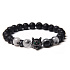 Lava + Kristall + Kristall mit Turmalin + Wolfskopf Armband elastischer Naturstein, Kugel 8 mm / 21 cm