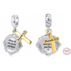 Sterling Silber 925 Religiöse Sprüche Sprüche 4:23, 2in1 Anhänger für Armband