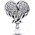 Charms Sterling Silber 925 Funkelnde Engelsflügel als Herz, Perle am Armband Symbol