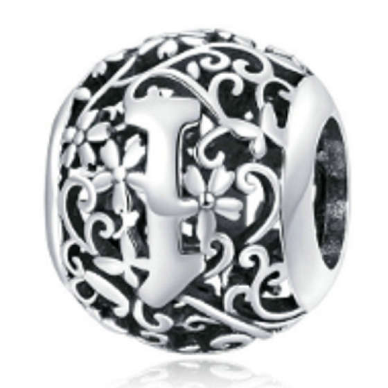 Sterling Silber 925 Magic Alphabet Buchstabe I mit Blumen, Perle für Armband