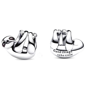 Charme Sterling Silber 925 Faultier, Perle auf Armband Tier