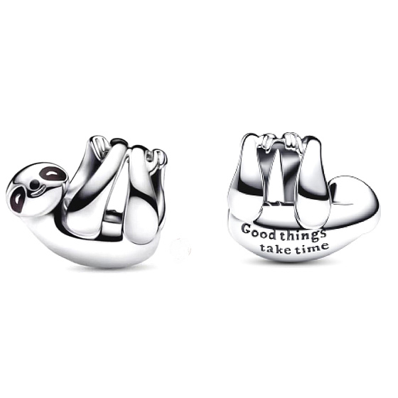 Charme Sterling Silber 925 Faultier, Perle auf Armband Tier