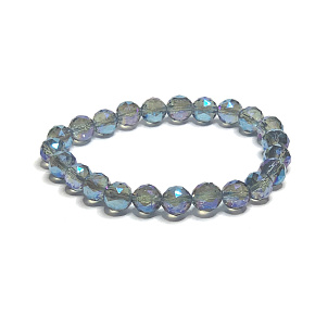 Kristall Aqua aura blau facettiert semi-metallisch, Armband elastisch Naturstein, Perle 8 mm / 16 - 17 cm, Stein Steine