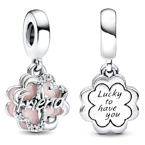 Sterling Silber 925 Friendship Quatrefoil - Glücklich, dich zu haben, Freundschaftsarmband-Anhänger Sterling Silber 925 Friendship Quatrefoil - Glücklich, dich zu haben, Freundschaftsarmband-Anhänger