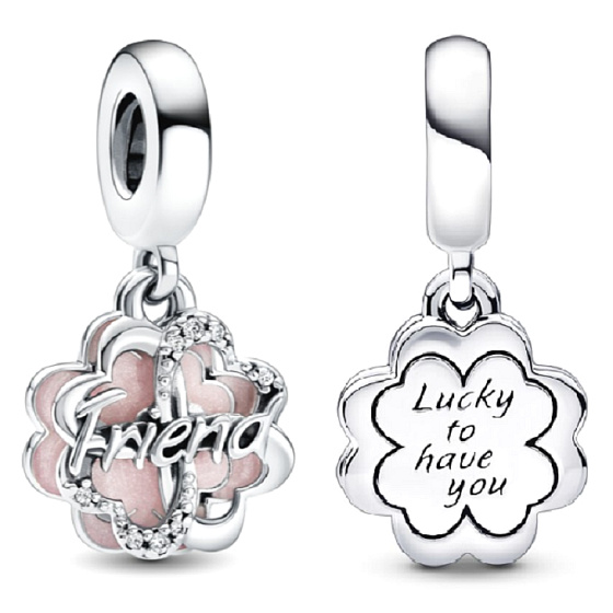 Sterling Silber 925 Friendship Quatrefoil - Glücklich, dich zu haben, Freundschaftsarmband-Anhänger