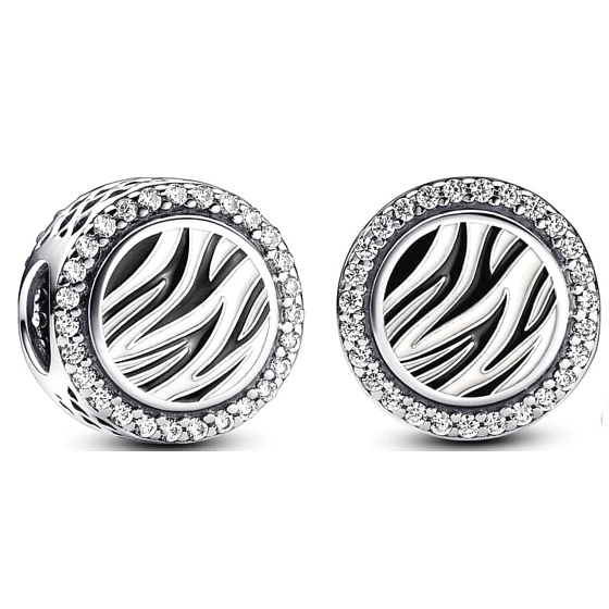 Charm Sterling Silber 925 Charm mit Zebradruck, Perle auf Armband Tier