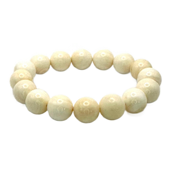 Elastisches Elfenbeinarmband aus natürlichem Elfenbein, Kugel 12 mm / 16-17 cm
