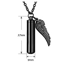Urnen-Gedenkanhänger, Engelsflügel schwarz wasserdicht, Edelstahl 9 x 37 mm
