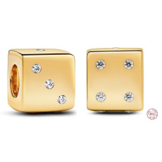 Charme Sterling Silber 925 Vergoldet Würfel + künstliche Zirkon, Perle auf Armband Symbol