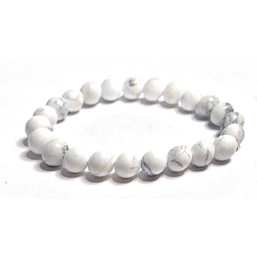 Magnesit / Howlite weißes Armband elastischer Naturstein, Perle 8 mm / 16-17 cm, Reinigungsstein
