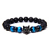 Lava + Tigerauge hellblau + Wolfskopf Armband elastisch Naturstein, Kugel 8 mm / 21 cm