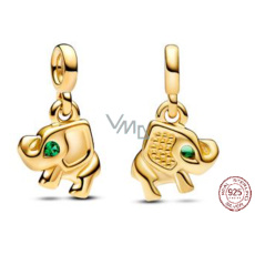 Charms Sterling Silber 925 Elefant - Mini Medaillon mit königlichem grünem Kristall, Anhänger für das Armband Charms Sterling Silber 925 Elefant - Mini Medaillon mit königlichem grünem Kristall, Anhänger für das Armband