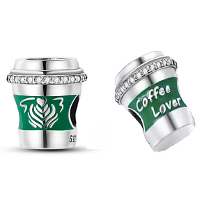 Charme Sterling Silber 925 Für Kaffee-Liebhaber - Kaffeetasse, Perle für Armband, Essen und Trinken