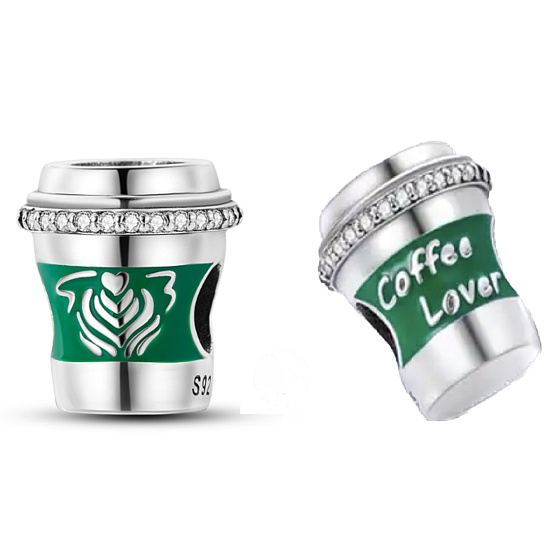 Charme Sterling Silber 925 Für Kaffee-Liebhaber - Kaffeetasse, Perle für Armband, Essen und Trinken
