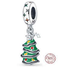 Sterling Silber 925 Weihnachtsbaum grün, verschnörkelt, Weihnachtsarmband-Anhänger