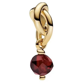 Charm Sterlingsilber 925 Geflochtener facettierter Ewigkeitskreis rot dunkel, Anhänger für Armband Symbol Januar