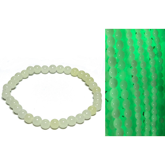Jade Luminois Light Fosforeskující, žlutě svítí ve tmě, náramek elastický přírodní kámen