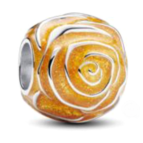 Charm Sterlingsilber 925 Gelbe Rose in Blüte, Perle für Armband Natur