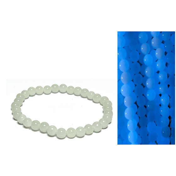Jade Luminois Light Phosphoreszierend, blaues Leuchten im Dunkeln, Armband elastisch Naturstein, Perle 6 mm / 16 - 17 cm