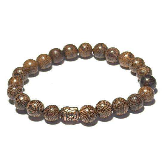 Armband aus dunklem Naturholz 8 mm / 16–17 cm, Buddha, Kraft der Natur