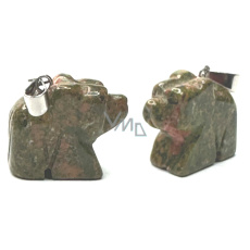 Unakit Bär Anhänger Naturstein, handgeschliffene Figur 1,8 x 2,5 x 8 mm, Stein des persönlichen Wachstums und der Vision Unakit Bär Anhänger Naturstein, handgeschliffene Figur 1,8 x 2,5 x 8 mm, Stein des persönlichen Wachstums und der Vision
