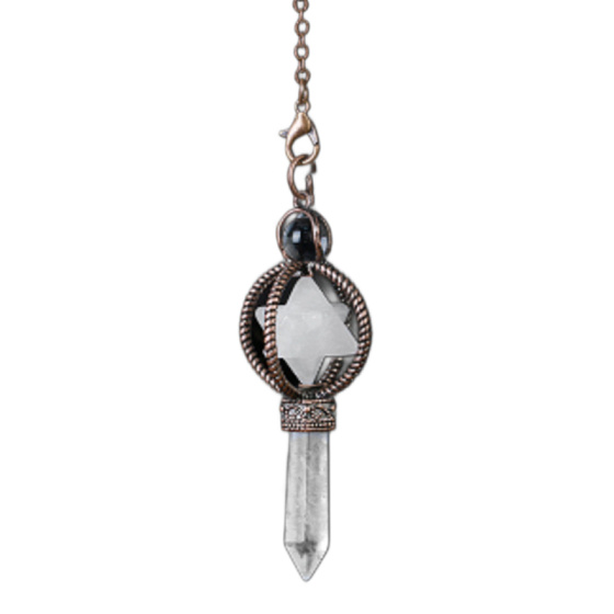 Quarz Merkaba Pendel + Klarquarz + Bronze, Natursteinanhänger 7,7 cm, Kette ca. 26,5 cm