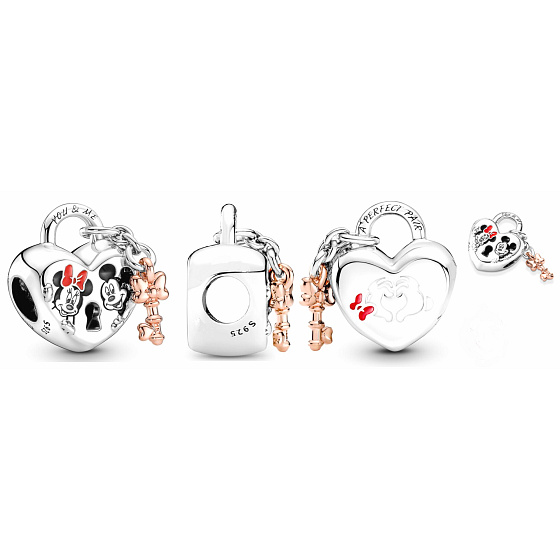 Charms Sterling Silber 925 Disney Minnie Mouse & Mickey Mouse Vorhängeschloss - ewige Liebe, Armband Perle, Liebe