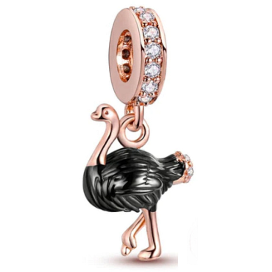 Charm Sterling Silber 925 Strauß rosé vergoldet, Tierarmband Anhänger