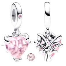 Charme Sterling Silber 925 Rose Baum des Lebens, ein Herz, ein Ursprung, Familie Armband Anhänger