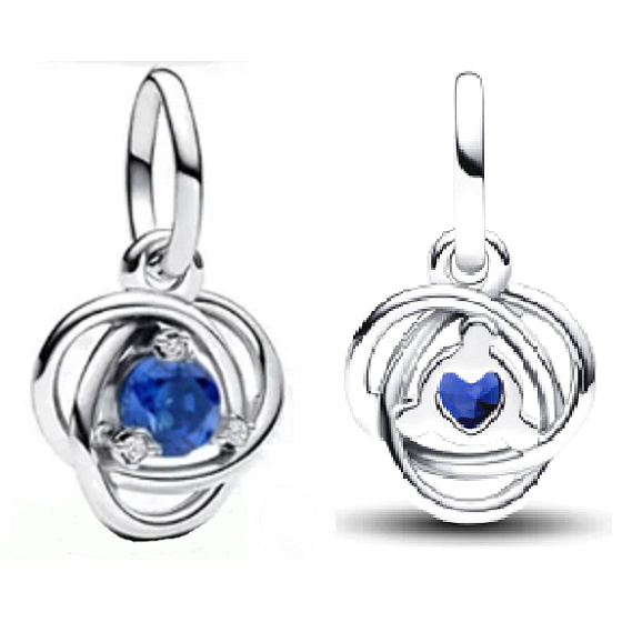 Charme Sterling Silber 925 Blauer Kreis der Ewigkeit leuchtend, Anhänger am Armband Symbol