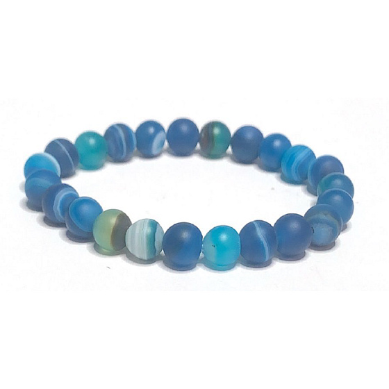 Achat blau matt Armband elastisch Naturstein, Kugel 8 mm / 16 - 17 cm