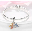 Charm Sterlingsilber 925 Schutzamulett, Anker, Feder, Muschel 3-in-1, Anhänger für Meeresarmband