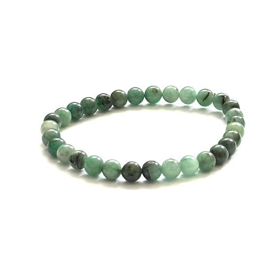 Smaragd Stein Armband elastisch Naturstein, Kugel 7,3 - 7,8 mm / 16 - 17cm, Smaragd A+++, Wahre-Liebe-Glücklich-Wohlstand-Kreativität