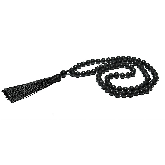 Onyx náhrdelník 80 + 1 kuliček matný meditační šperk, přírodní kámen, vázaný střapec, korálek 8 mm