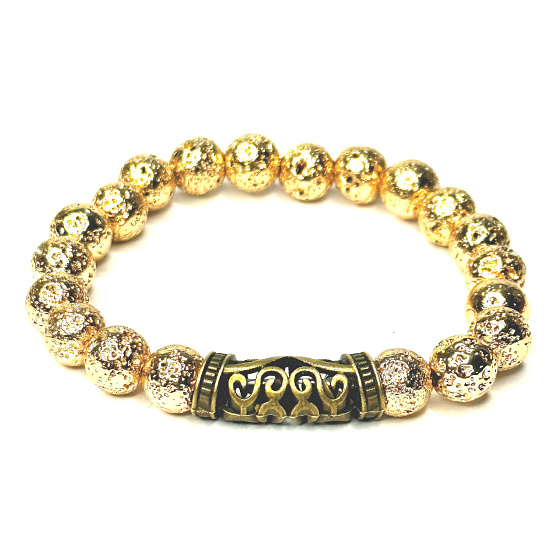 Lava Gold Farbe plattiert Armband elastischen Naturstein, Perle 8 mm / 16-17 cm, geboren der vier Elemente