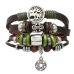 Mehrschichtiges Lederarmband, Symbol Baum des Lebens + Lilie + Davidstern, größenverstellbar