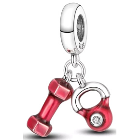 Sterling Silber 925 Trainingsgewichte - Hantel und Kessel 2in1, Sportarmband-Anhänger