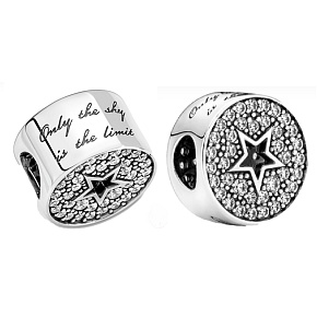 Charme Sterling Silber 925 Herzlichen Glückwunsch mit Stern, Stopper, Clip Perle auf Jubiläum Armband