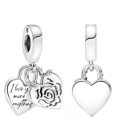 Charms Sterling Silber 925 Vorhängeschloss, Herz und Rose, Liebesarmband Anhänger